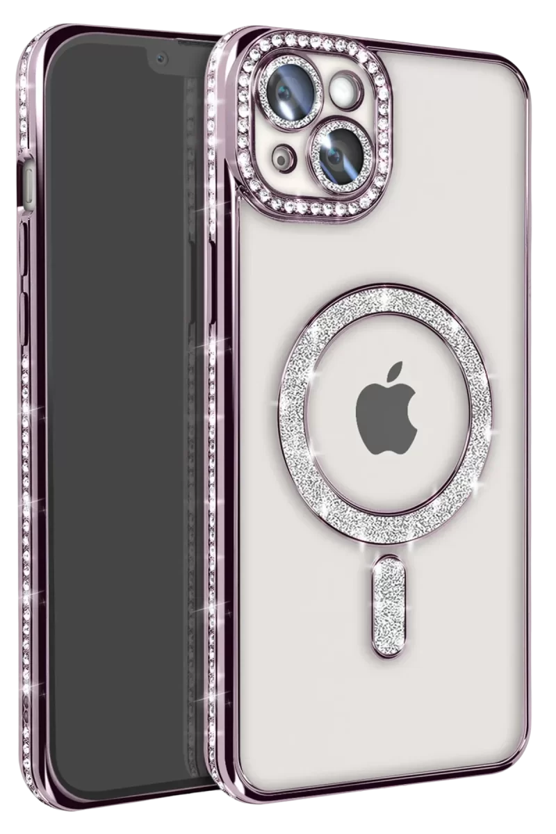 Newface Apple iPhone 14 Kılıf Joke Simli Magneticsafe Kılıf - Derin Mor
