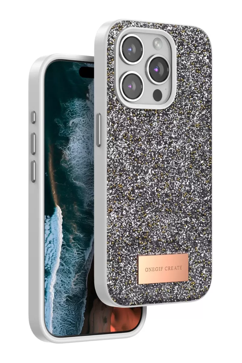 Onegif Apple iPhone 14 Pro Bright Simli Kapak - Gümüş
