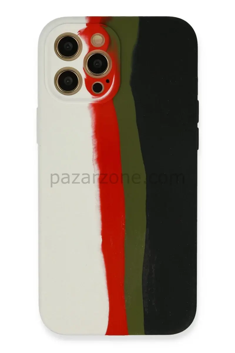 Newface Apple iPhone 12 Pro Max Kılıf Ebruli Lansman Silikon - Beyaz-Siyah
