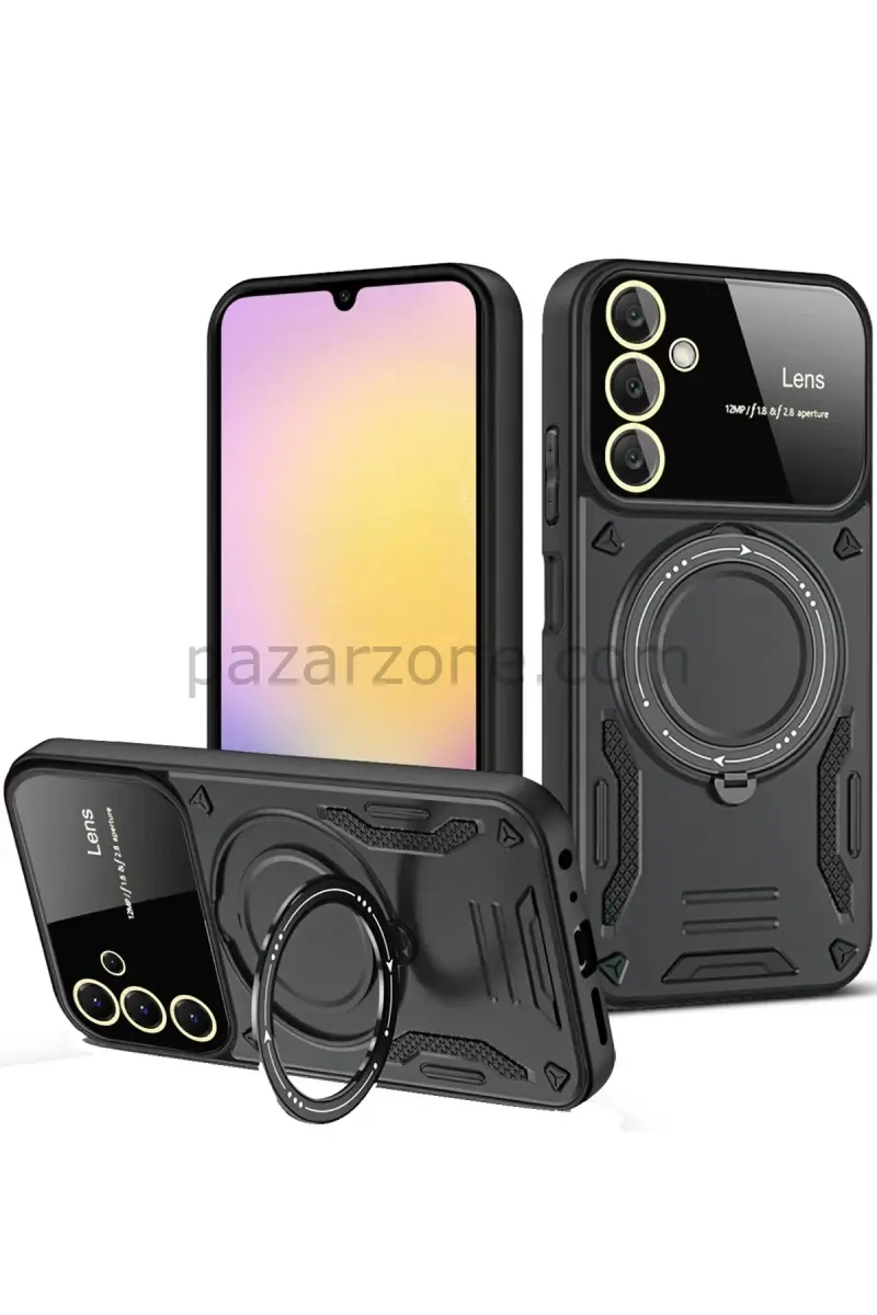 Newface Samsung Galaxy A35 5G Kılıf Joy Lens Standlı Kapak - Siyah