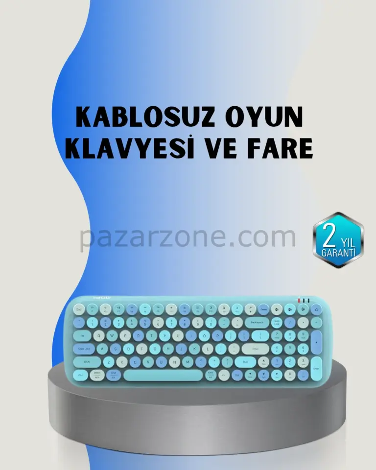 Retro Tarz Kablosuz Klavye Mouse Seti – 104 Tuşlu, Ergonomik Tasarım