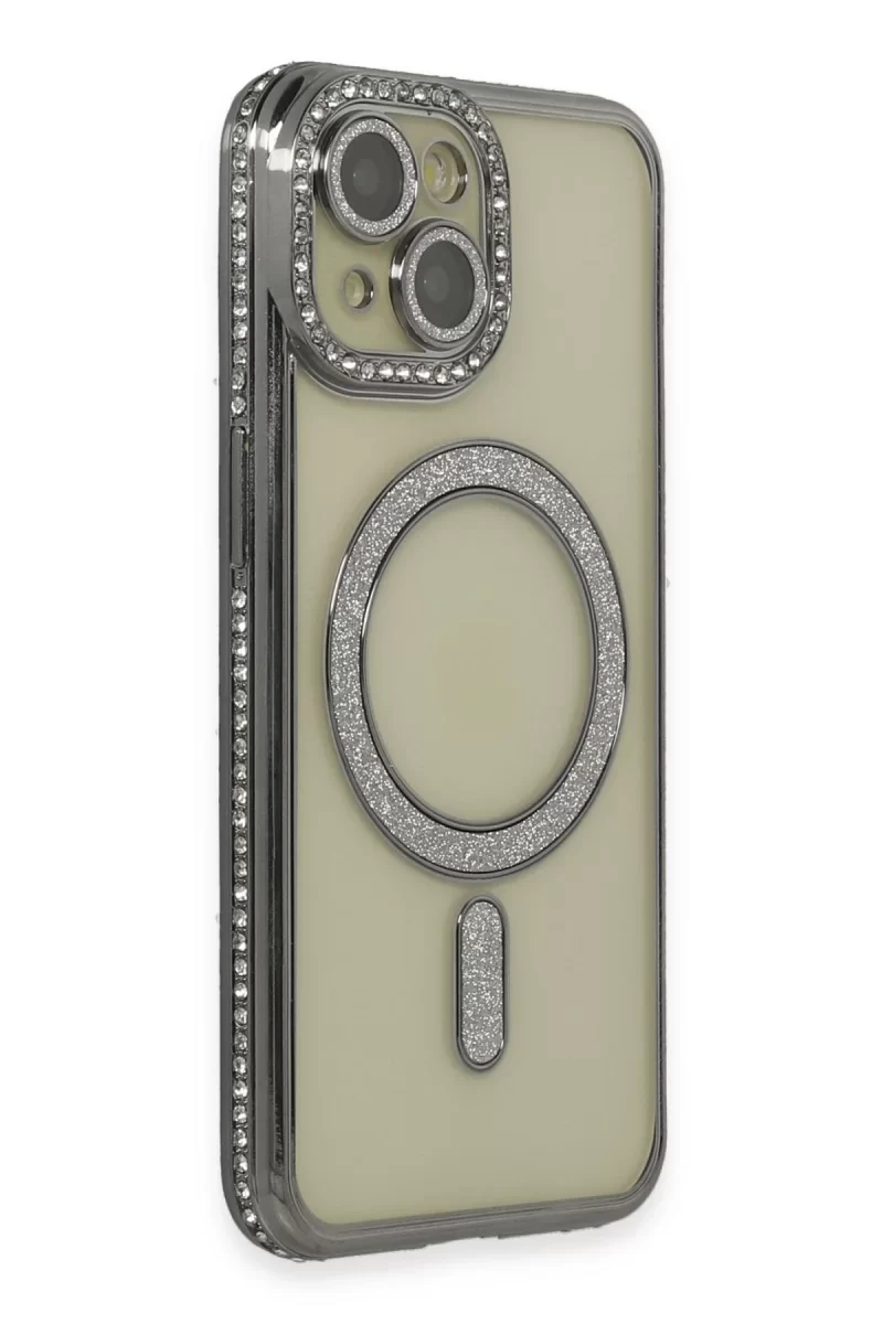 Newface Apple iPhone 14 Kılıf Joke Simli Magneticsafe Kılıf - Gri