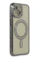 Newface Apple iPhone 14 Kılıf Joke Simli Magneticsafe Kılıf - Gri