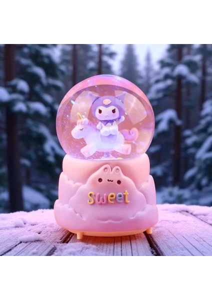 Kuromi İçi Dönmeli Püskürtmeli Işıklı Müzikli Kar Küresi Büyük Boy - Model 2