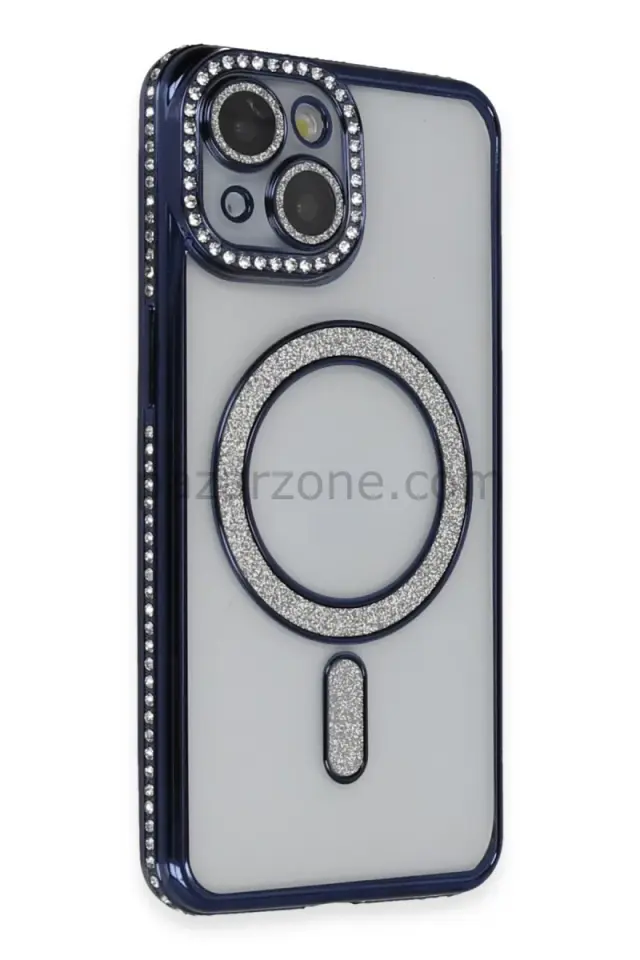 Newface Apple iPhone 14 Kılıf Joke Simli Magneticsafe Kılıf - Lacivert