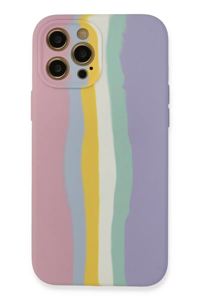 Newface Apple iPhone 12 Pro Max Kılıf Ebruli Lansman Silikon - Pembe-Lila