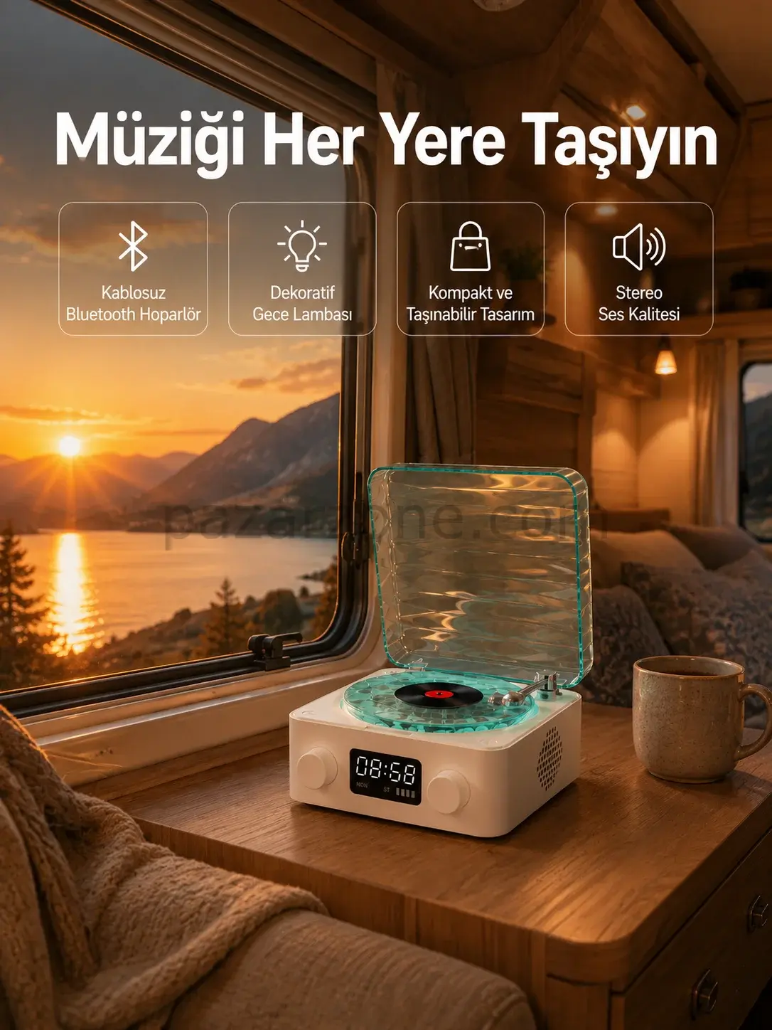 Retro Tasarımlı Gece Lambalı Bluetooth Hoparlör – Saat ve Pil Göstergeli