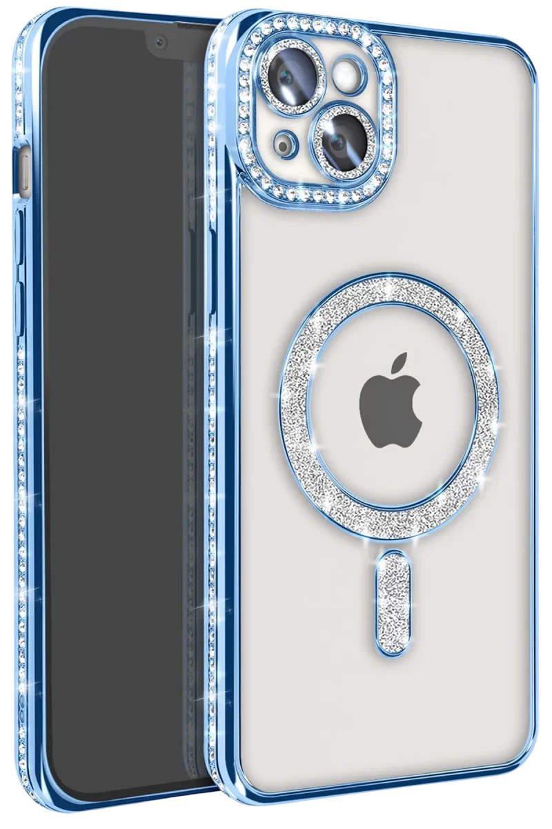 Newface Apple iPhone 14 Kılıf Joke Simli Magneticsafe Kılıf - Mavi