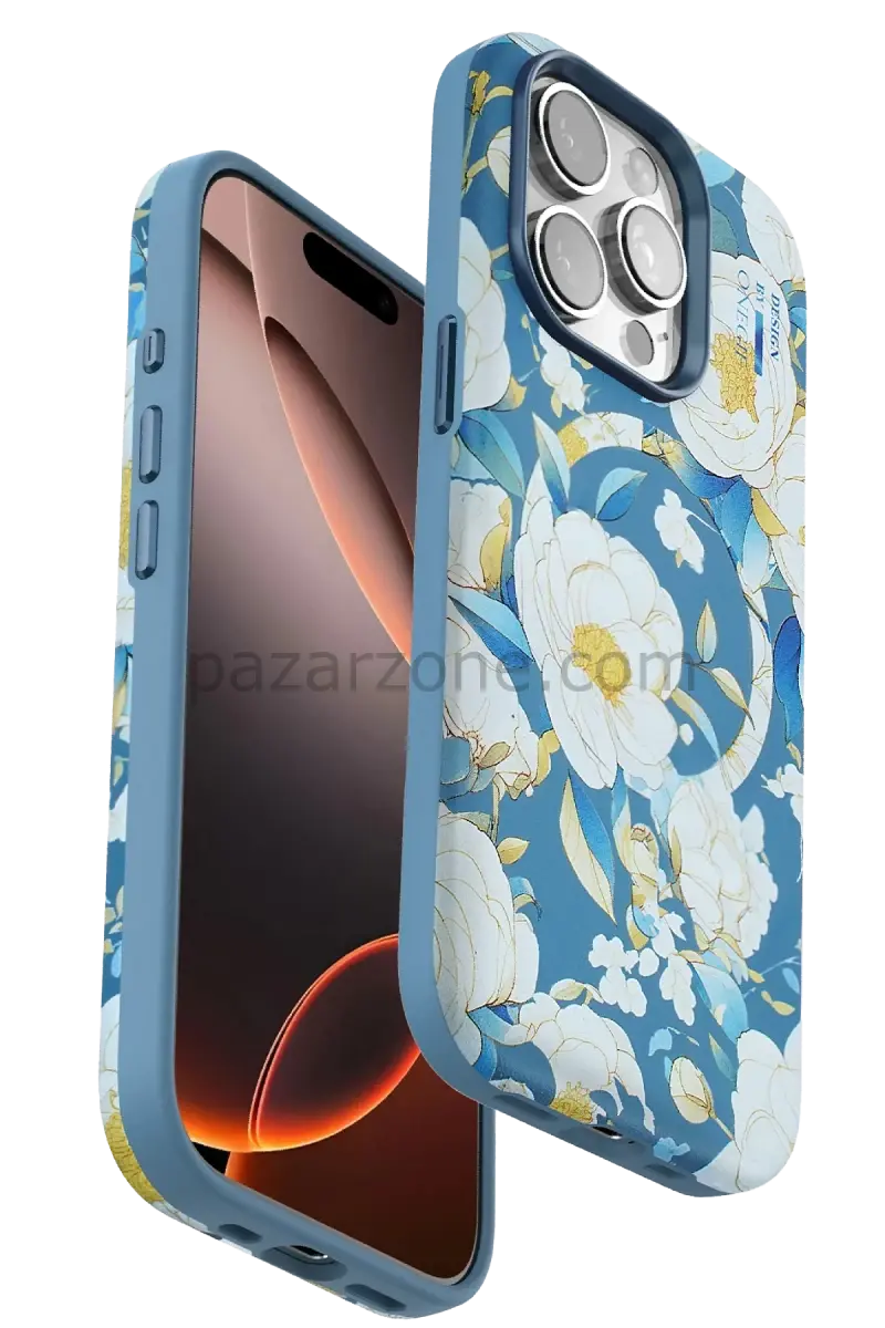Onegif Apple iPhone 14 Pro Flower Series Magsafe Kapak - Mavi