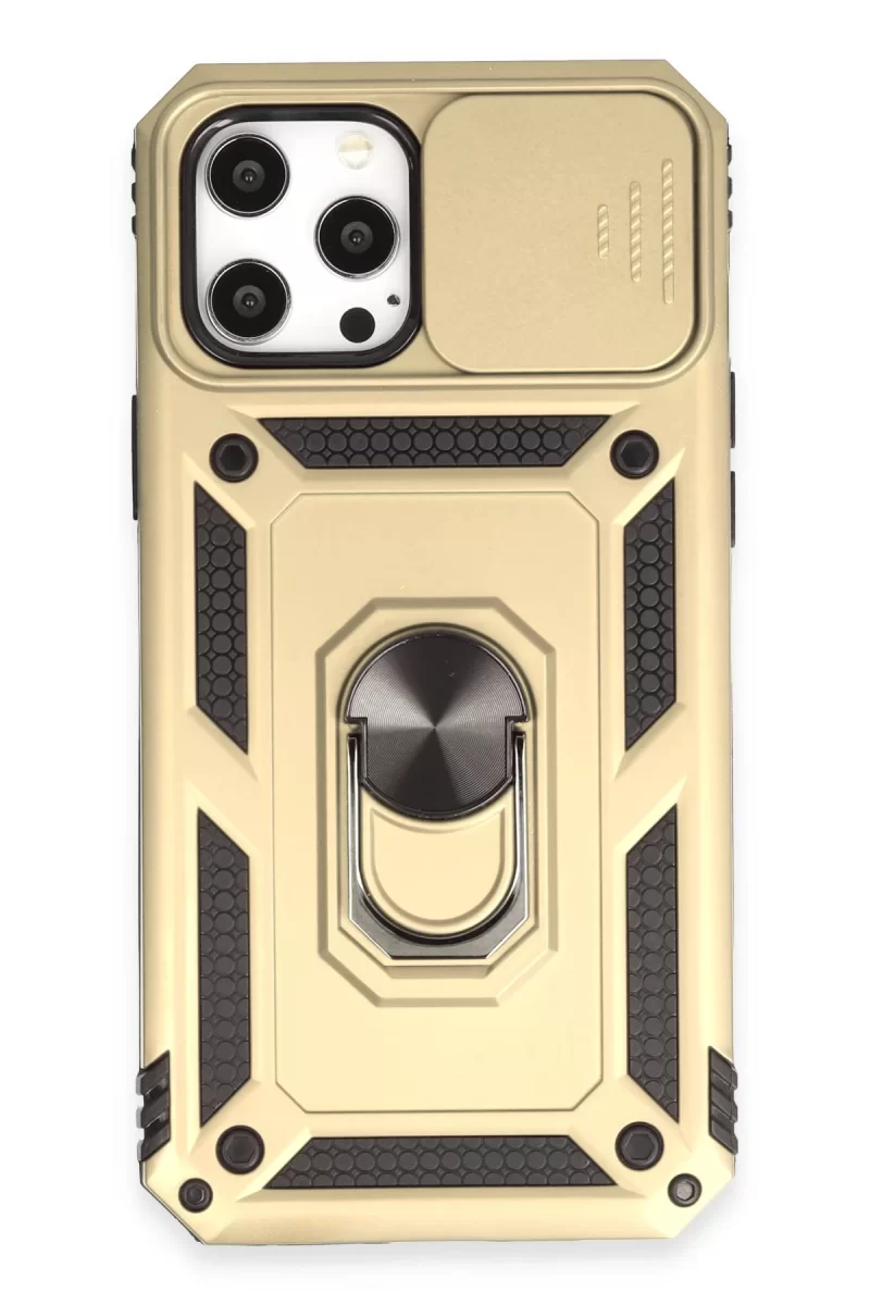 Newface Apple iPhone 12 Pro Max Kılıf Pars Lens Yüzüklü Silikon - Gold