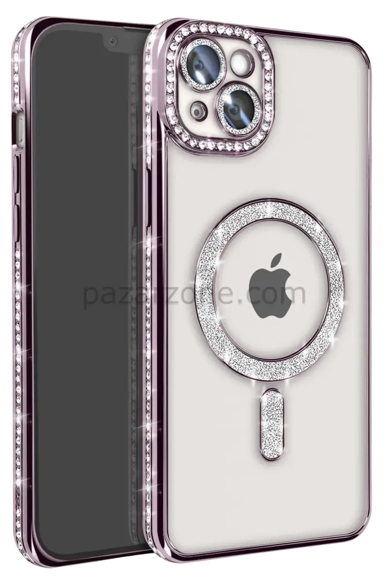 Newface Apple iPhone 14 Kılıf Joke Simli Magneticsafe Kılıf - Pembe