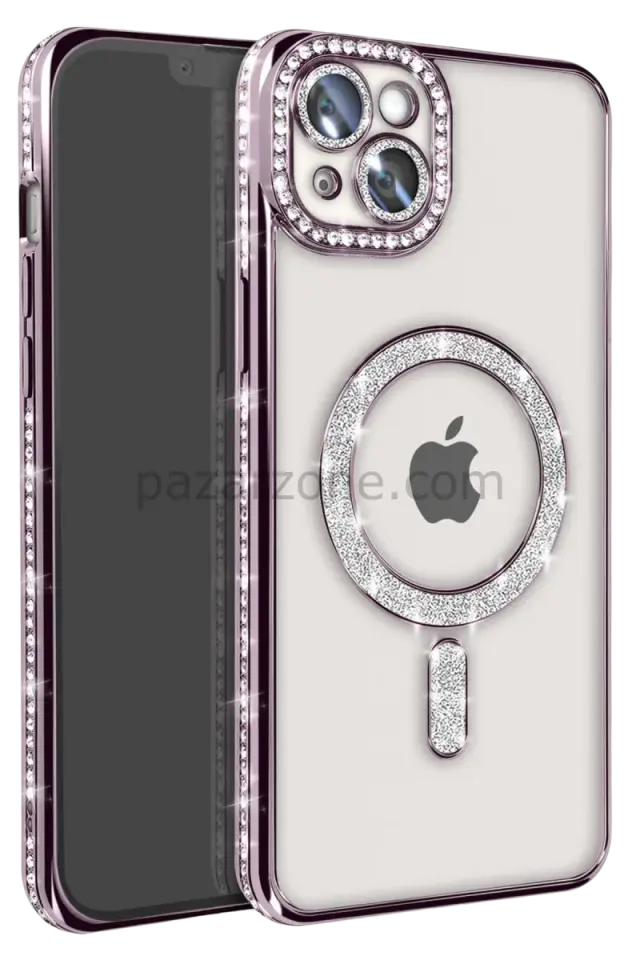 Newface Apple iPhone 14 Kılıf Joke Simli Magneticsafe Kılıf - Pembe