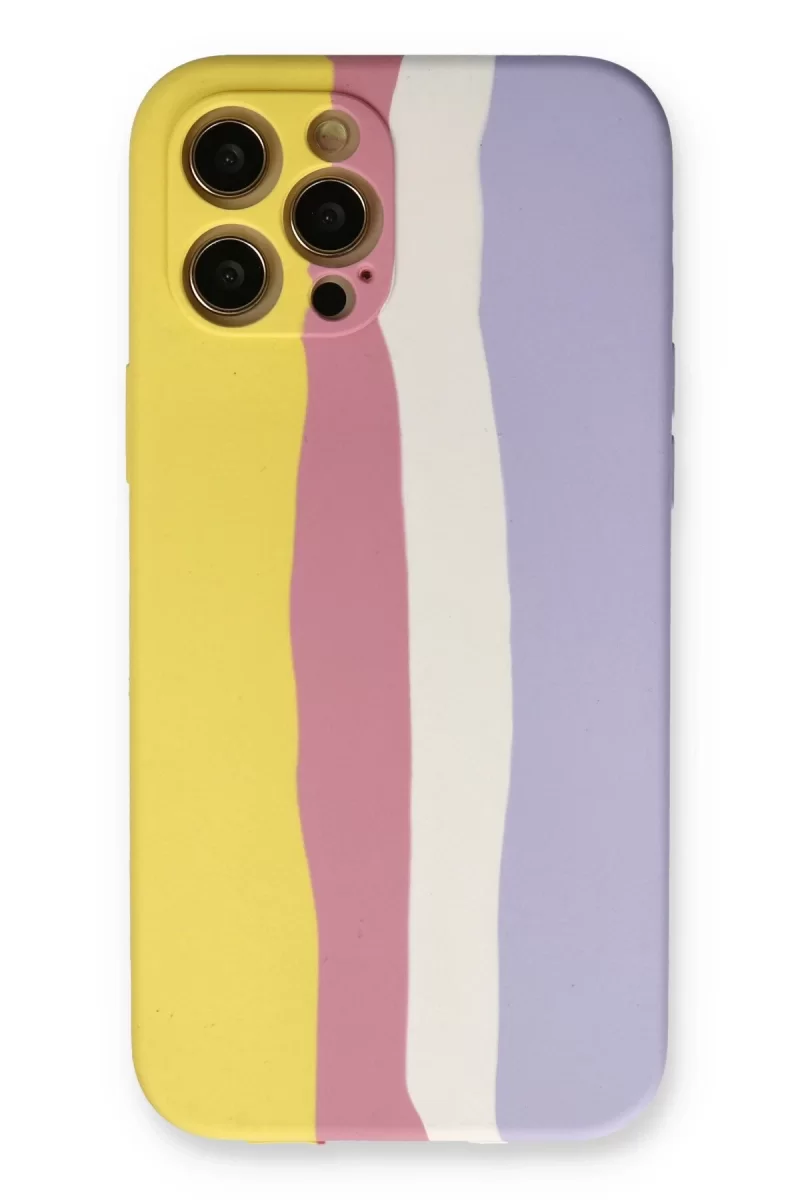 Newface Apple iPhone 12 Pro Max Kılıf Ebruli Lansman Silikon - Sarı-Mavi