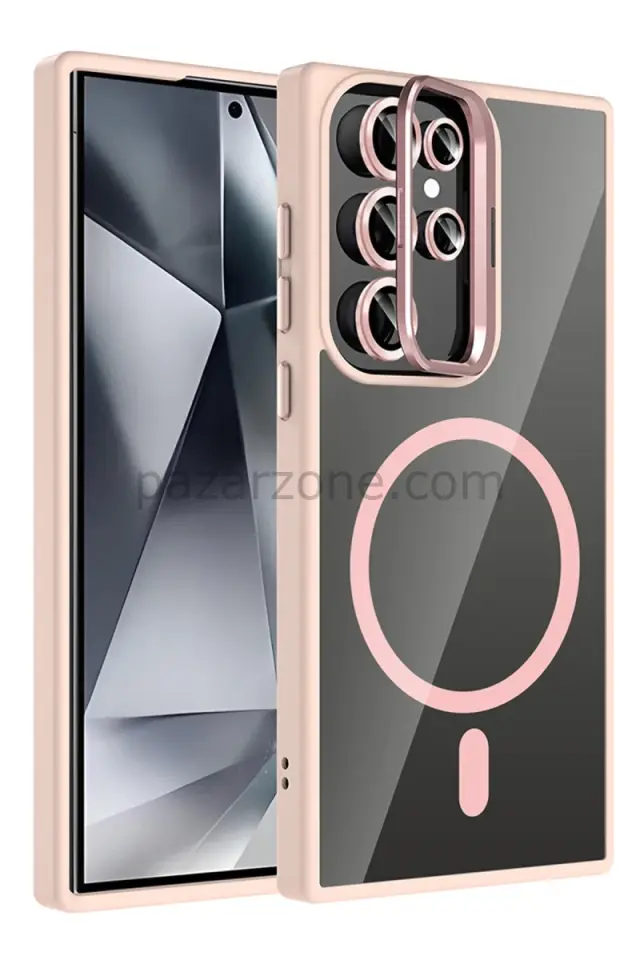 Joko Samsung Galaxy S23 Ultra Remim Lensli Magsafe Standlı Kapak - Pembe