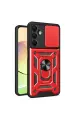 Newface Samsung Galaxy A16 5G Kılıf Pars Lens Yüzüklü Silikon - Kırmızı