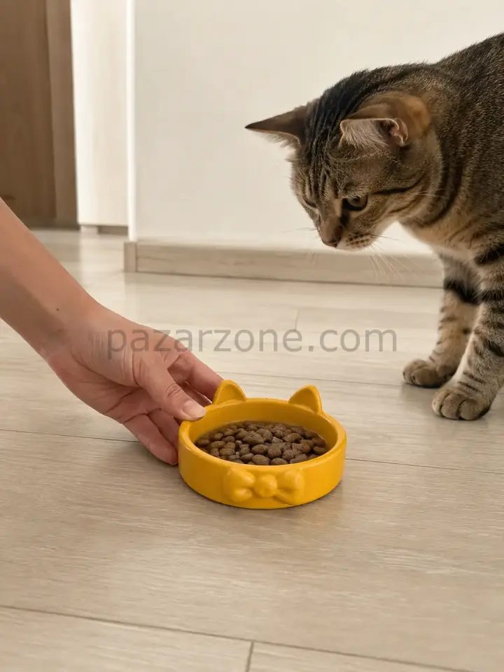 Papyon Model Beton Kedi Köpek Mama ve Su Kabı 16 cm çap - Bronz