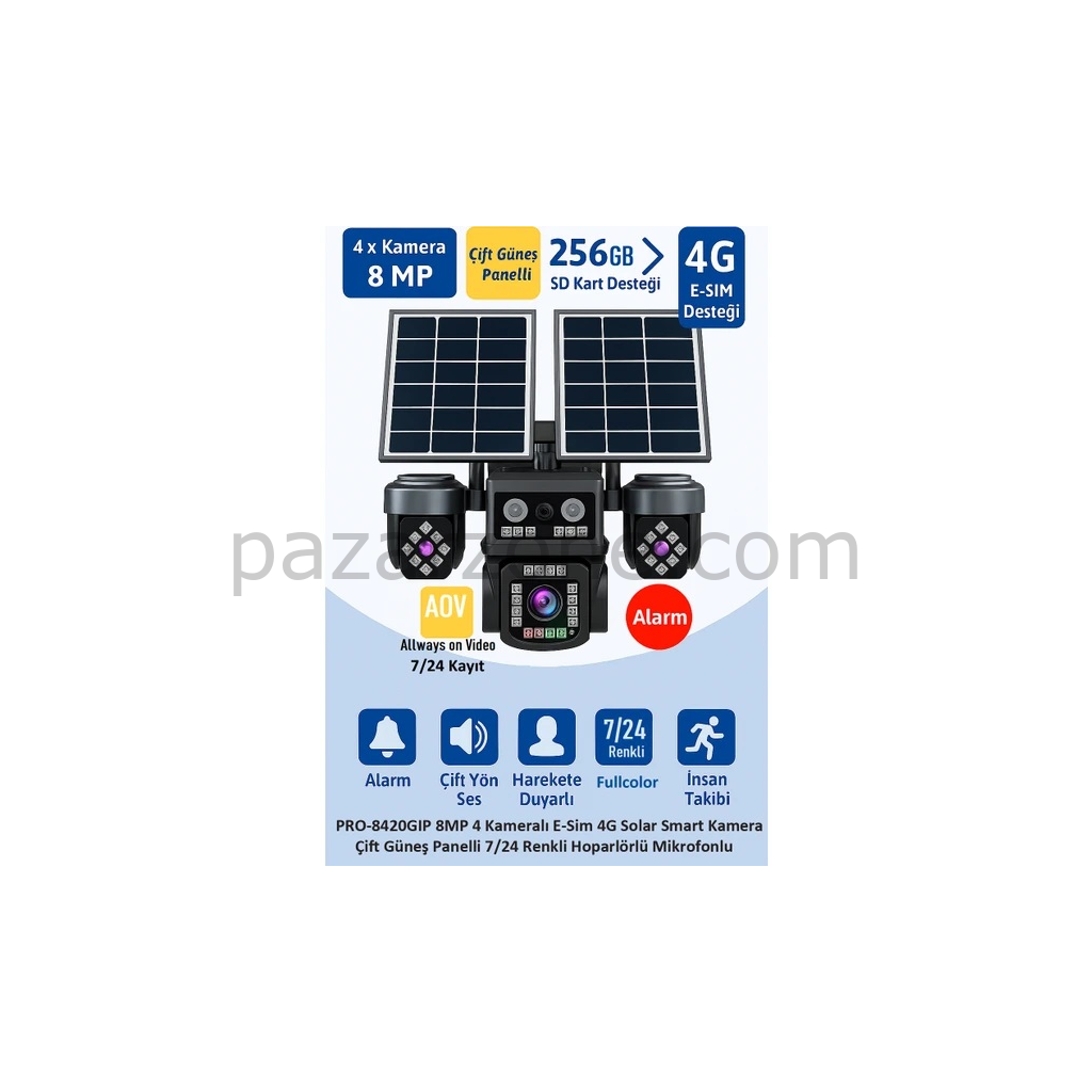 BALANDI PRO-8420GIP 8MP 4 Kameralı 4G AOV ESIM  Solar Kamera, HIEASY Yazılım