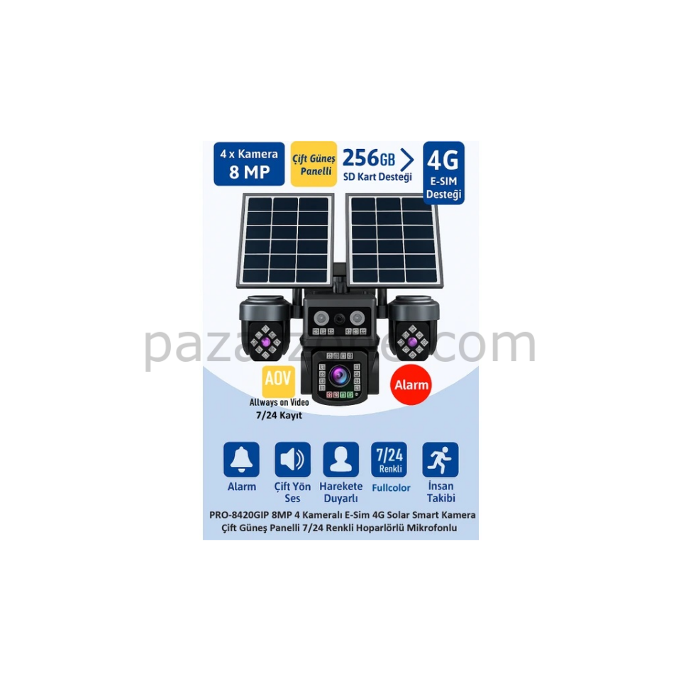 BALANDI PRO-8420GIP 8MP 4 Kameralı 4G AOV ESIM  Solar Kamera, HIEASY Yazılım