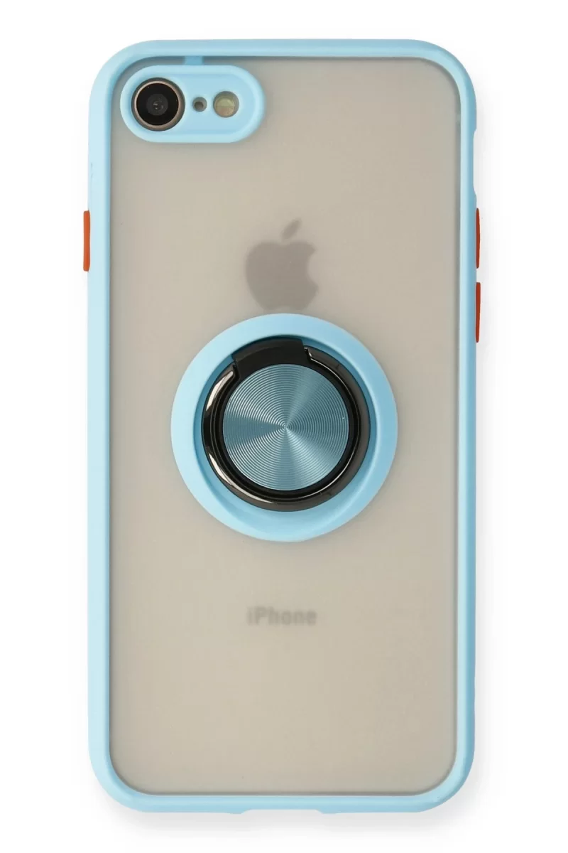 Newface Apple iPhone 7 Kılıf Montreal Yüzüklü Silikon Kapak - Buz Mavi