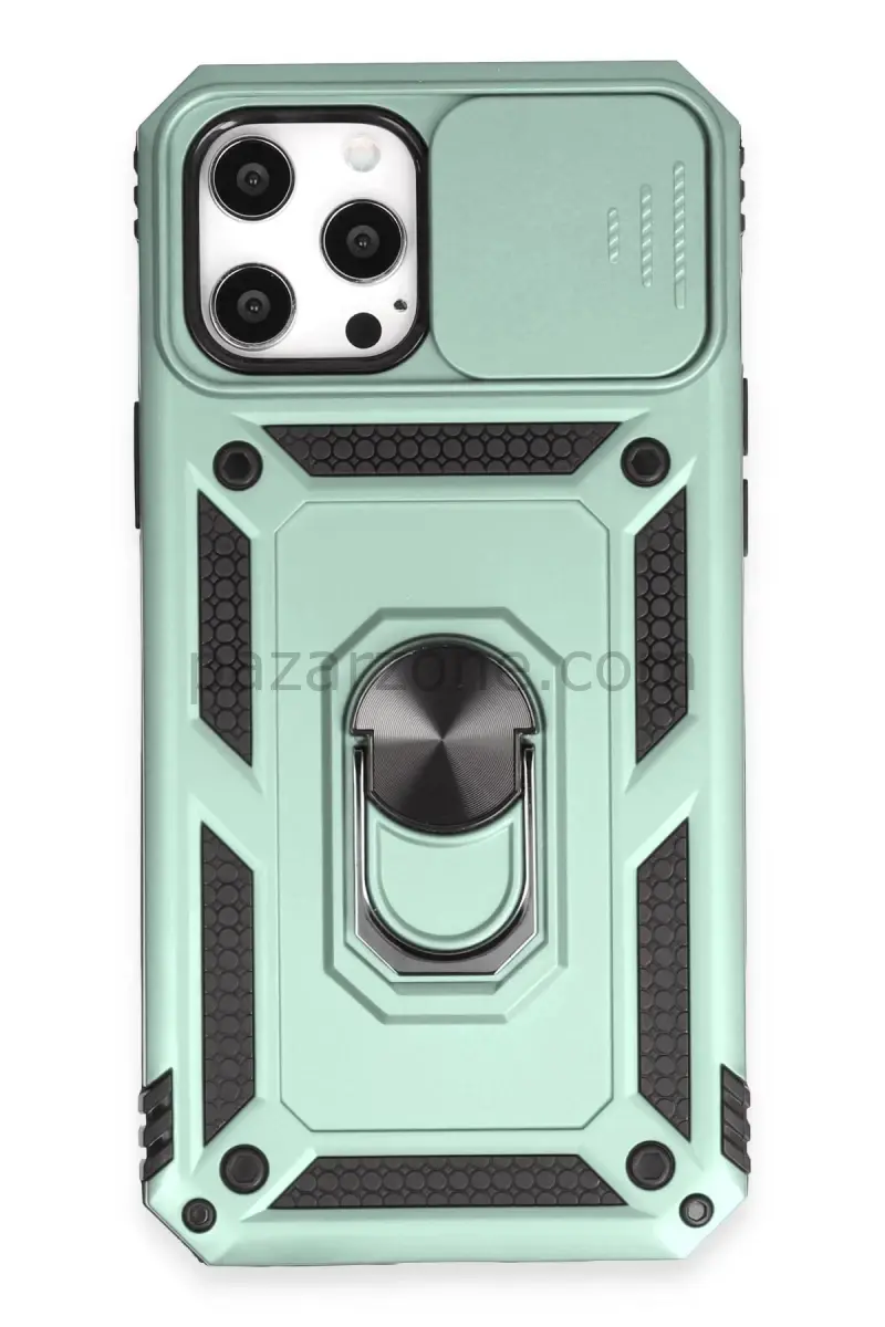 Newface Apple iPhone 12 Pro Max Kılıf Pars Lens Yüzüklü Silikon - Yeşil