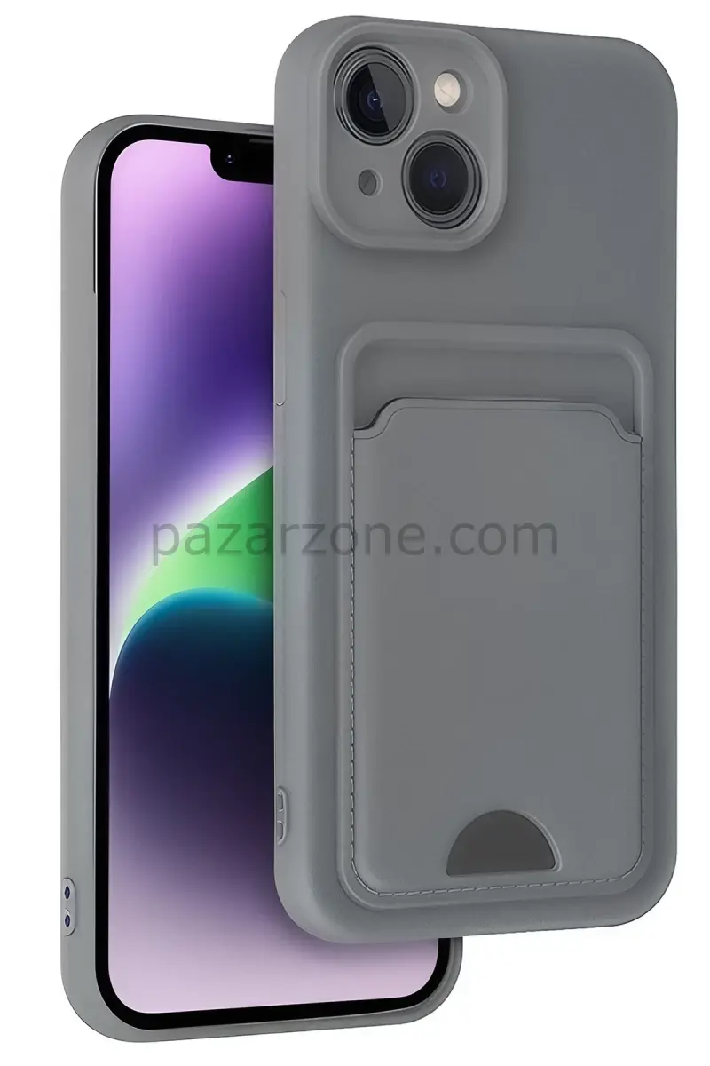 Newface Apple iPhone 14 Kılıf Kelvin Kartvizitli Silikon - Gri