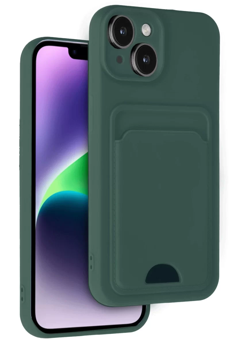Newface Apple iPhone 14 Kılıf Kelvin Kartvizitli Silikon - Koyu Yeşil