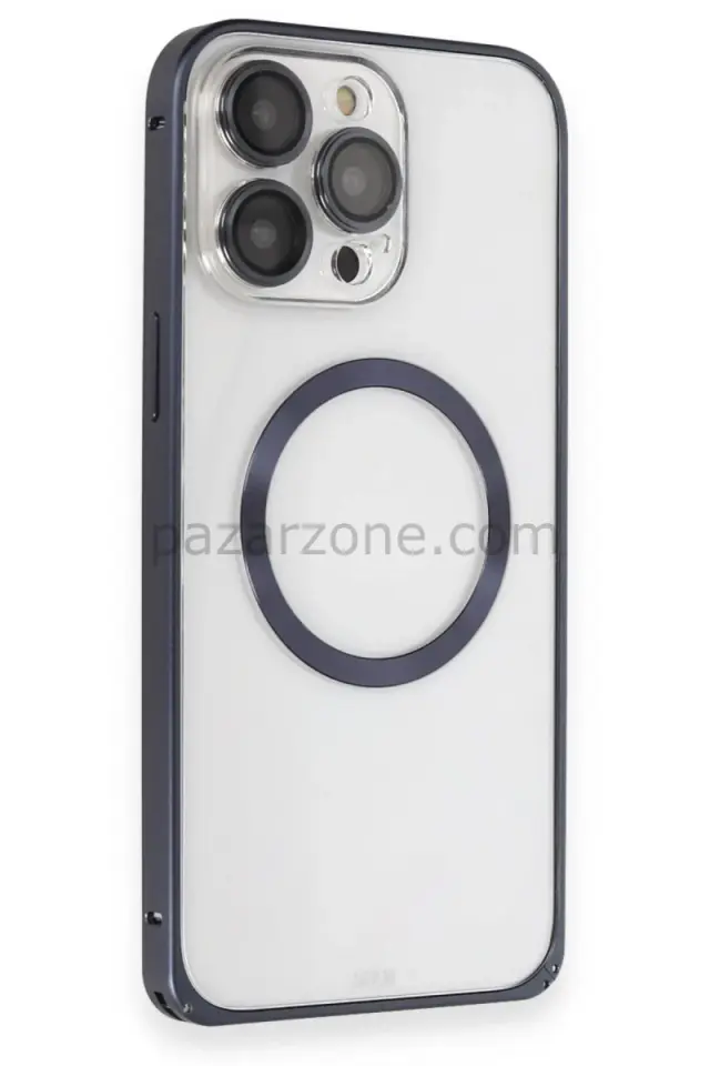 Joko Apple iPhone 15 Pro Max Kılıf Metal Bumper Magneticsafe Kapak - Lacivert