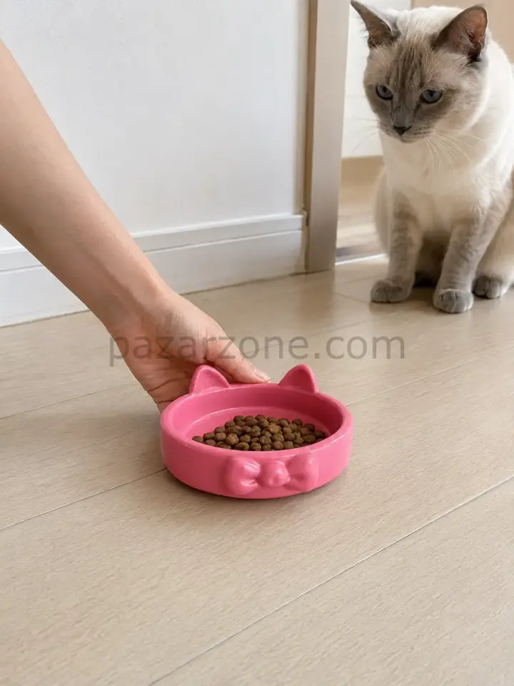 Papyon Model Beton Kedi Köpek Mama ve Su Kabı 16 cm çap - Pembe
