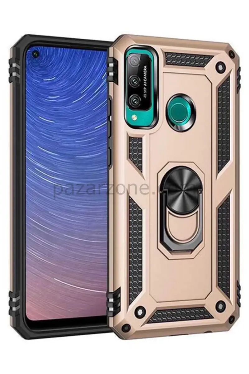 Newface Huawei P40 Lite E Kılıf Sofya Yüzüklü Silikon Kapak - Gold