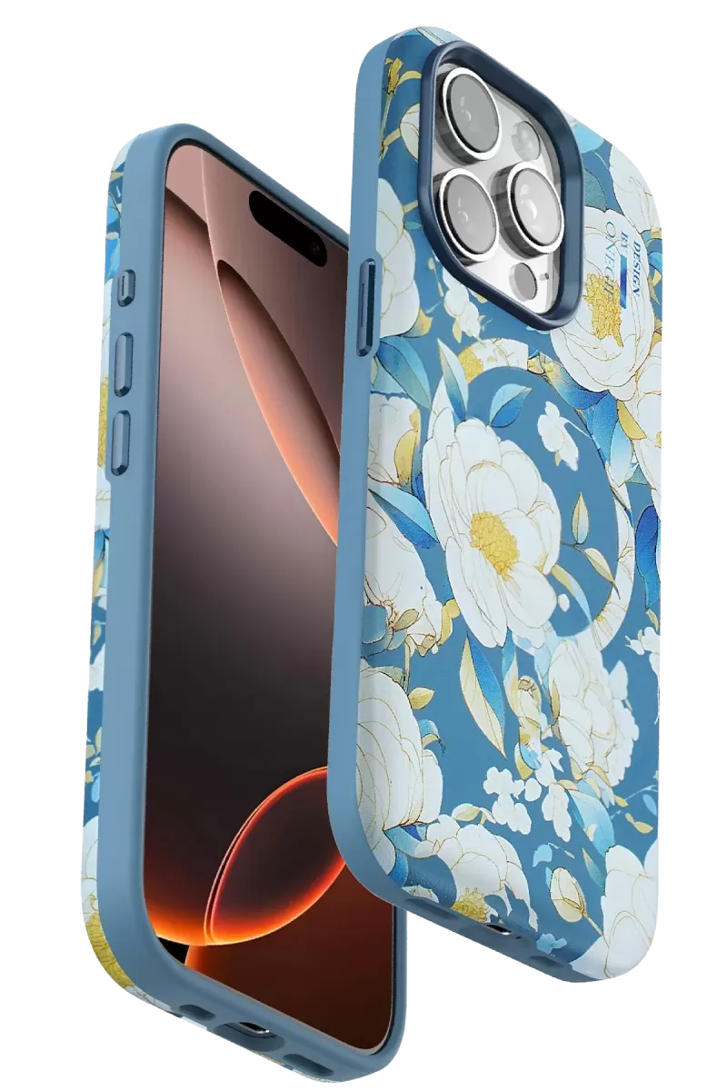 Onegif Apple iPhone 14 Pro Max Flower Series Magsafe Kapak - Mavi