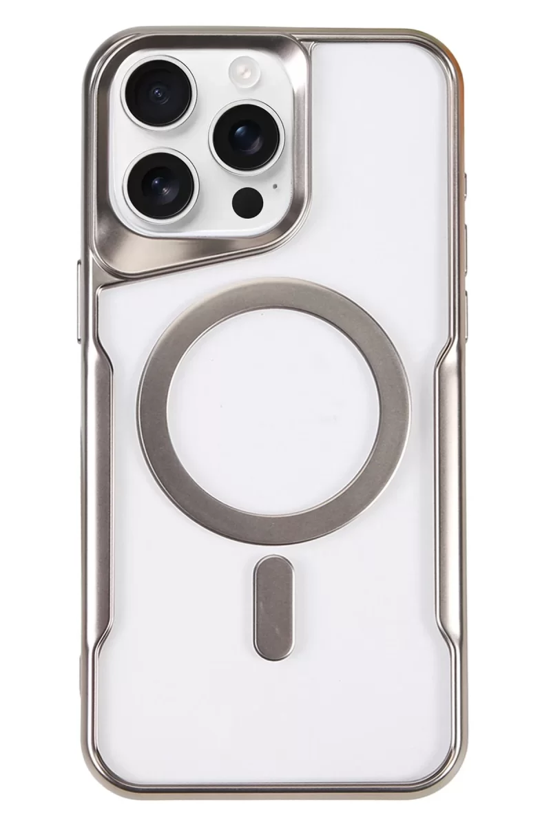 Newface Apple iPhone 16 Pro Max Kılıf Boyi Magsafe Silikon Kapak - Gümüş