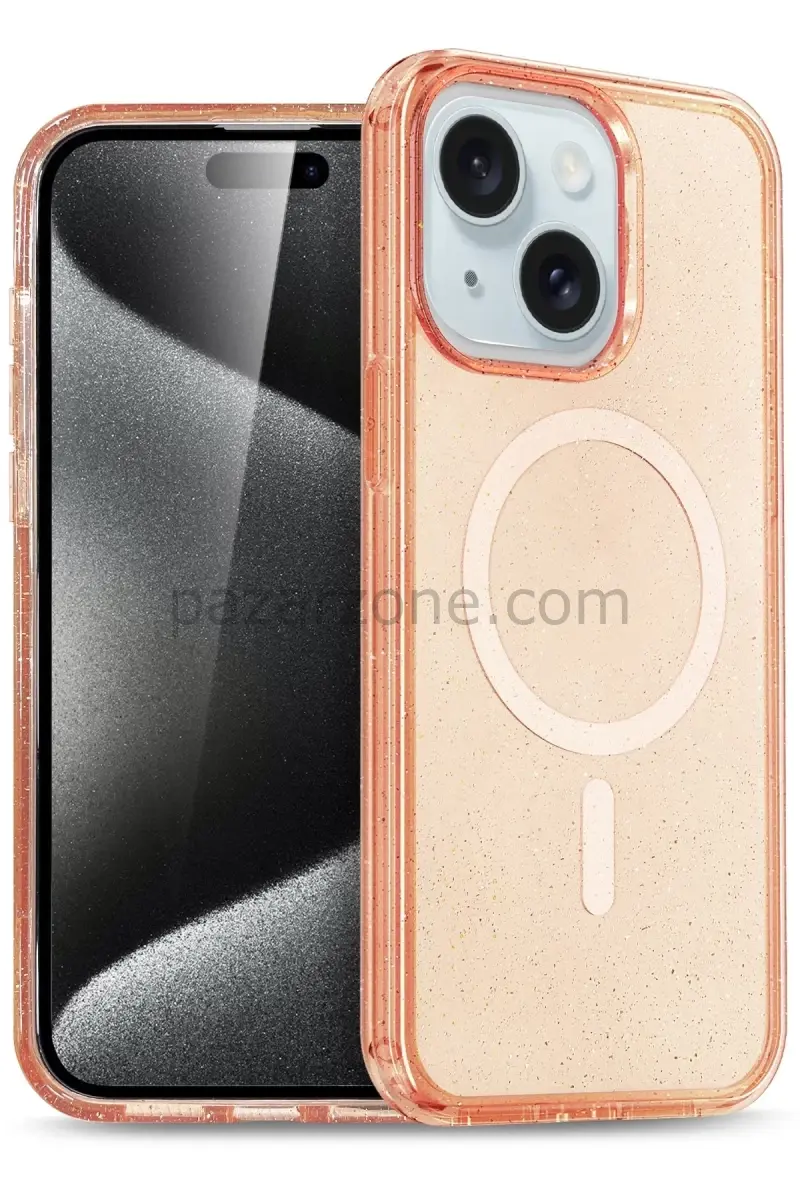 Newface Apple iPhone 15 Plus Kılıf Star Magsafe Kapak - Turuncu