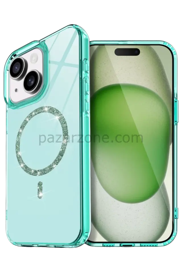 Newface Apple iPhone 15 Plus Live Diamond Magsafe Kapak - Yeşil