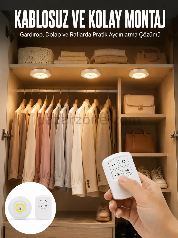 Led Lamba 3'lü Uzaktan Kumandalı Yapışkanlı Beyaz Işık