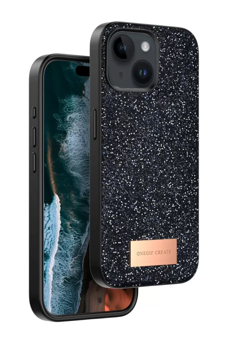Onegif Apple iPhone 15 Bright Simli Kapak - Siyah
