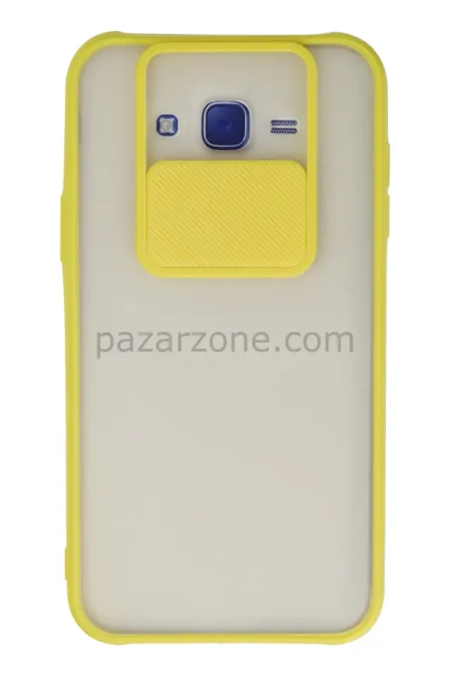 Newface Samsung Galaxy J7 Kılıf Palm Buzlu Kamera Sürgülü Silikon - Sarı