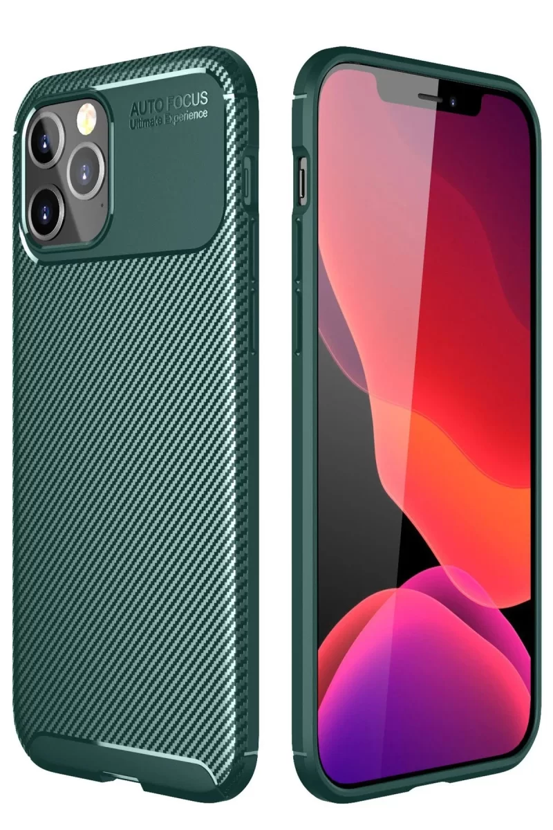 Newface Apple iPhone 11 Pro Kılıf Auto Focus Karbon Kapak - Yeşil