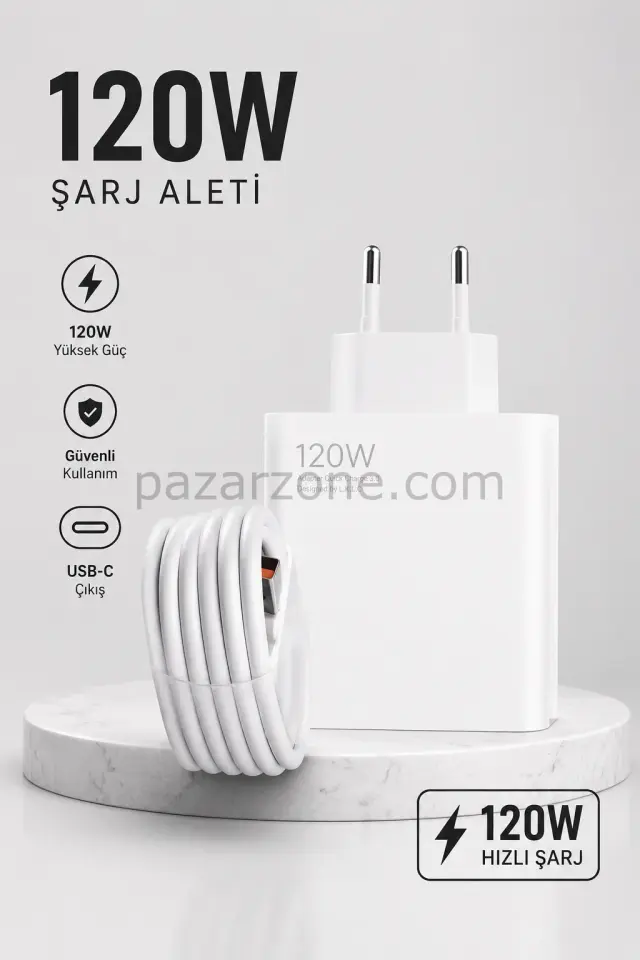 Turbo Hızlı Şarj Destekli 120W USB-C Şarj Seti