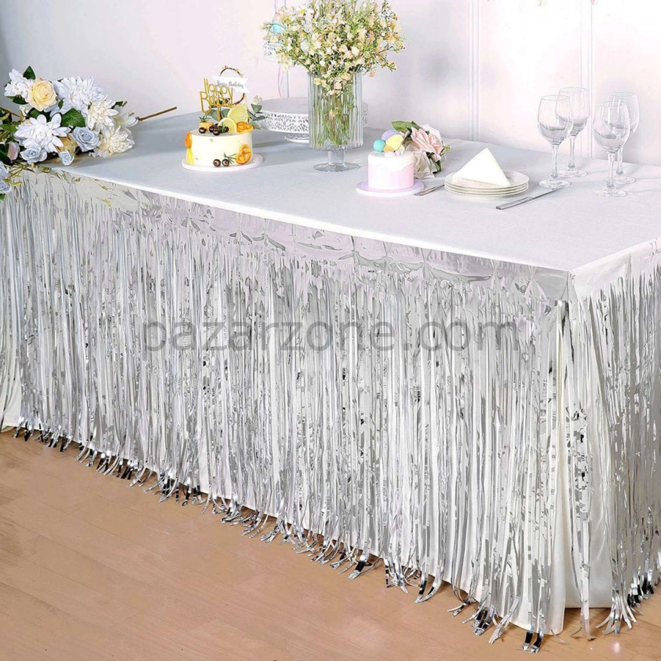 Gümüş Metalize Masa Eteği 275x75 Cm – Kendinden Yapışkanlı