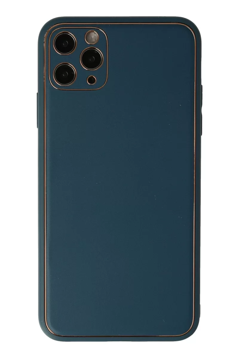 Newface Apple iPhone 11 Pro Max Kılıf Coco Deri Silikon Kapak - Mavi