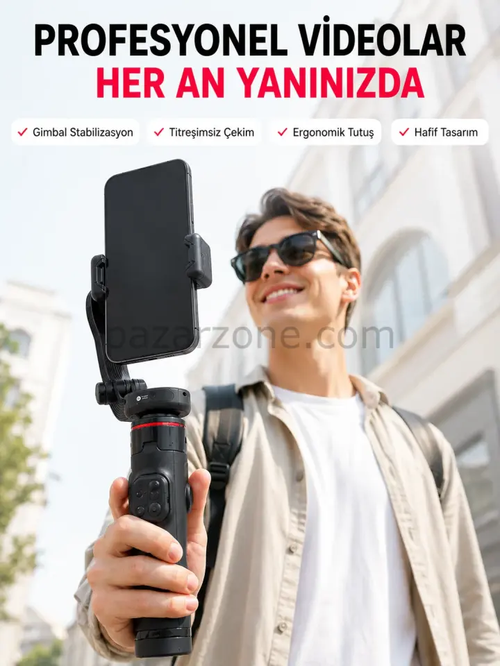 Akıllı Takipli Gimbal Selfie Stick Profesyonel Video Çekim Stabilizatörü Uzayabilir Tripod Bluetooth Kumandalı