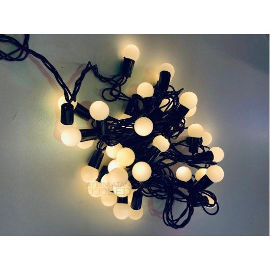 5 Metre 28 Mini Top Led Sarı Işık Fişli Siyah Kablo