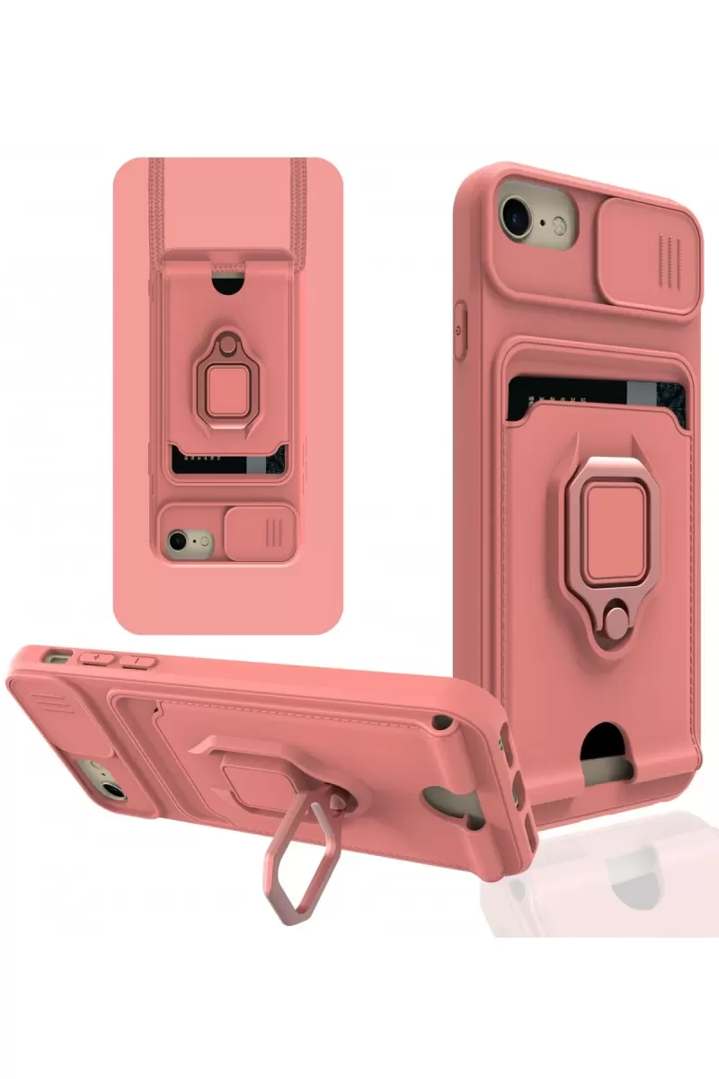 Newface Apple iPhone 7 Kılıf Zuma Kartvizitli Yüzüklü Silikon - Pembe