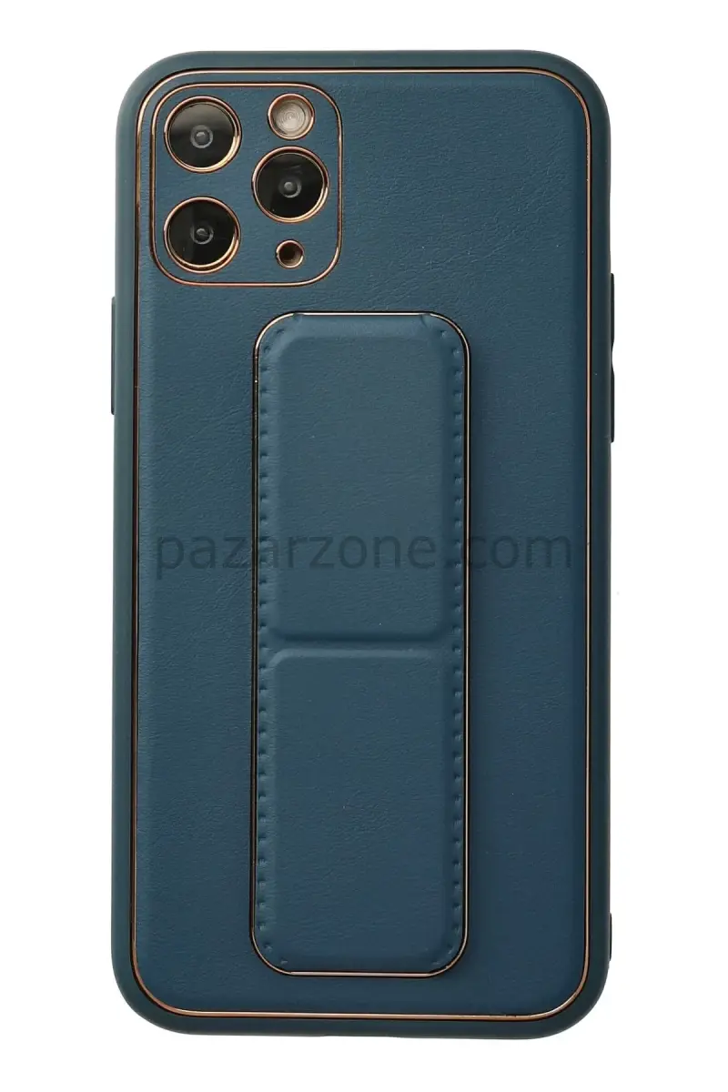 Newface Apple iPhone 11 Pro Kılıf Coco Deri Standlı Kapak - Mavi
