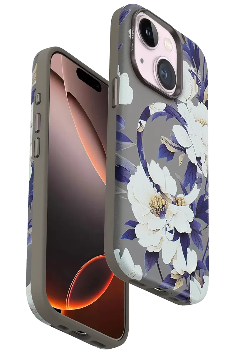 Onegif Apple iPhone 15 Plus Flower Series Magsafe Kapak - Gri