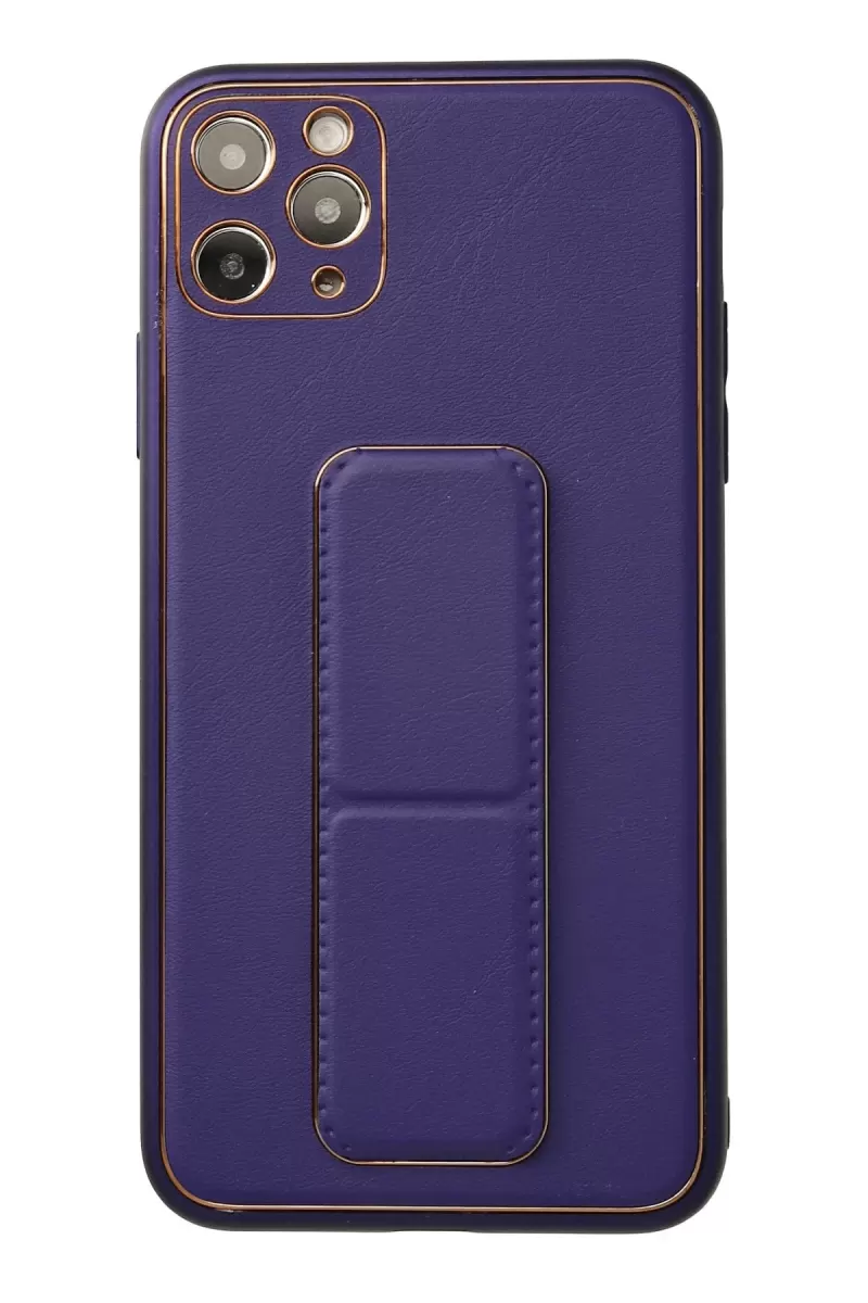 Newface Apple iPhone 11 Pro Max Kılıf Coco Deri Standlı Kapak - Mor
