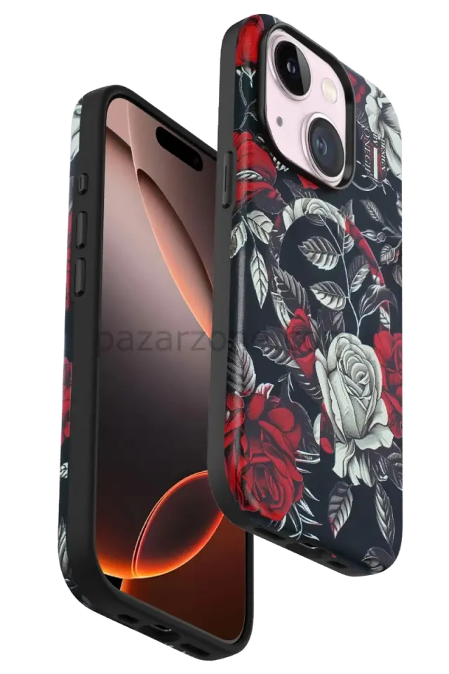 Onegif Apple iPhone 15 Plus Flower Series Magsafe Kapak - Siyah