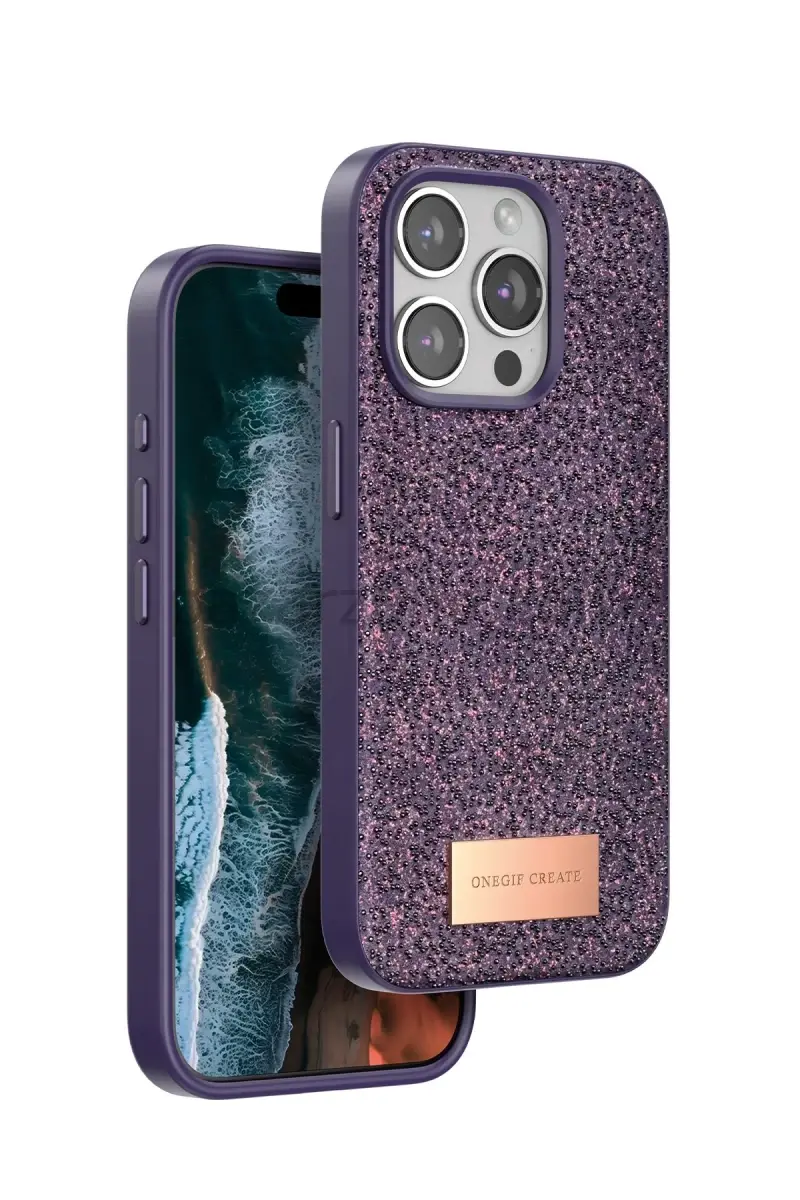 Onegif Apple iPhone 15 Pro Bright Simli Kapak - Derin Mor