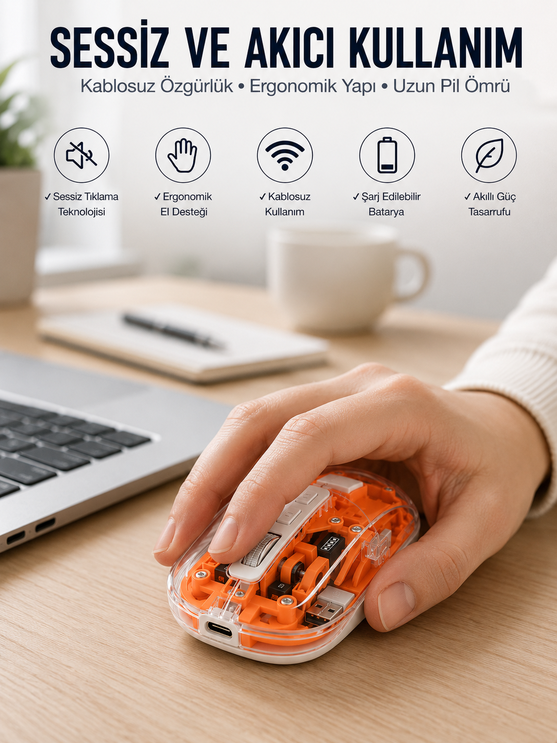 Kablosuz Mouse Fare 5.0 Bluetooth Bağlantılı USB Girişli Yeni Nesil
