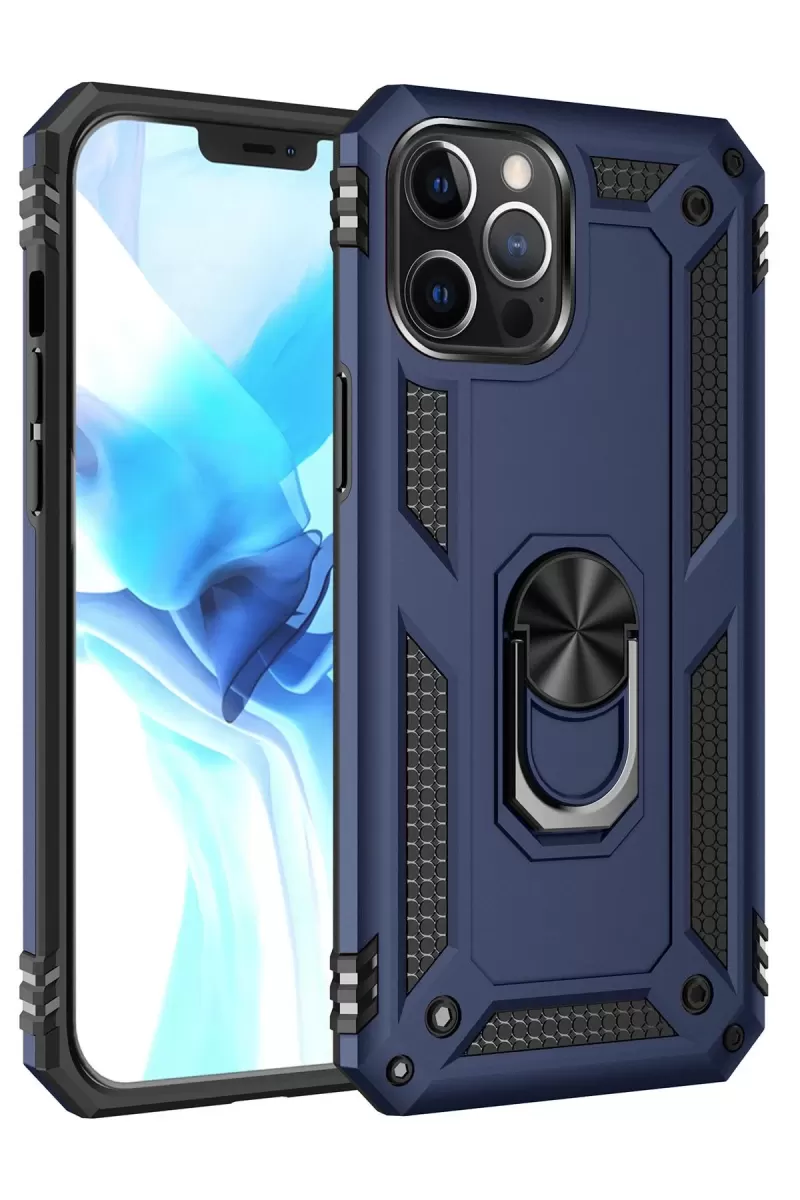 Newface Apple iPhone 12 Pro Max Kılıf Sofya Yüzüklü Silikon Kapak - Lacivert